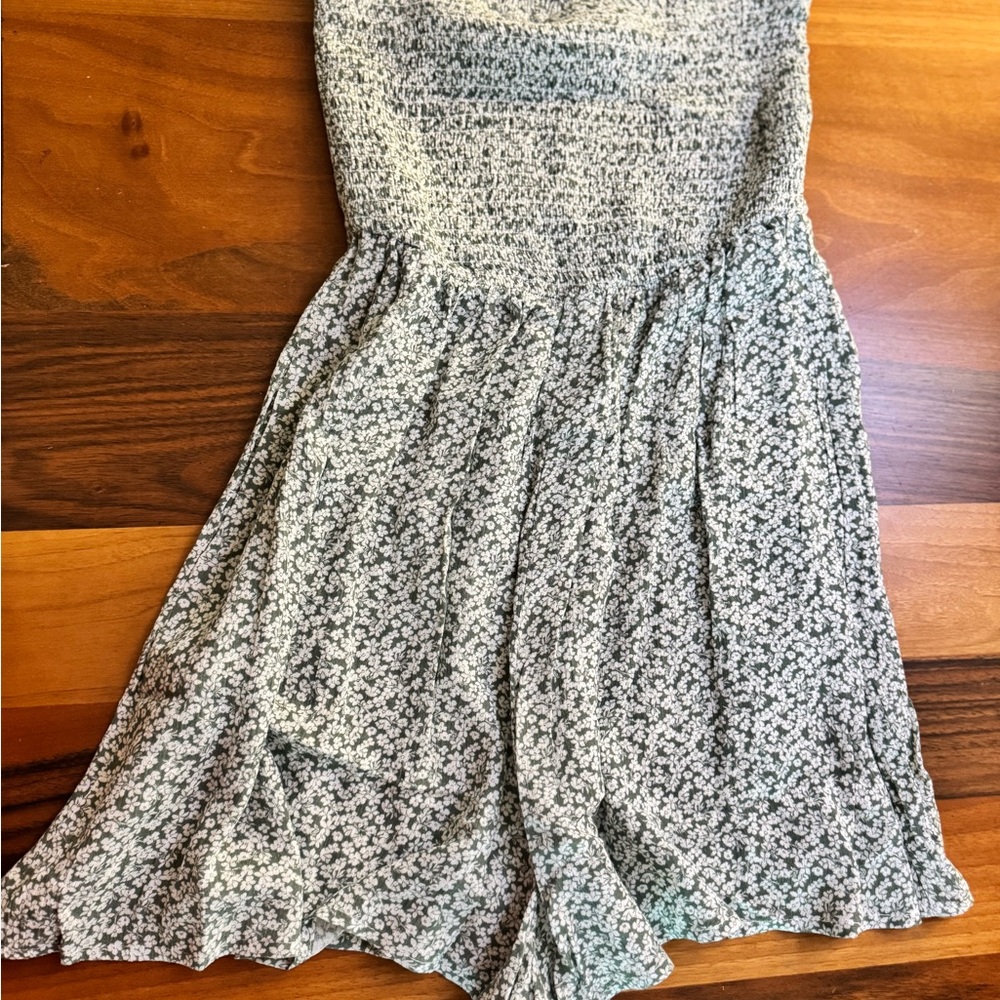 Floral Print Strapless Smocked Mini Dress, Small